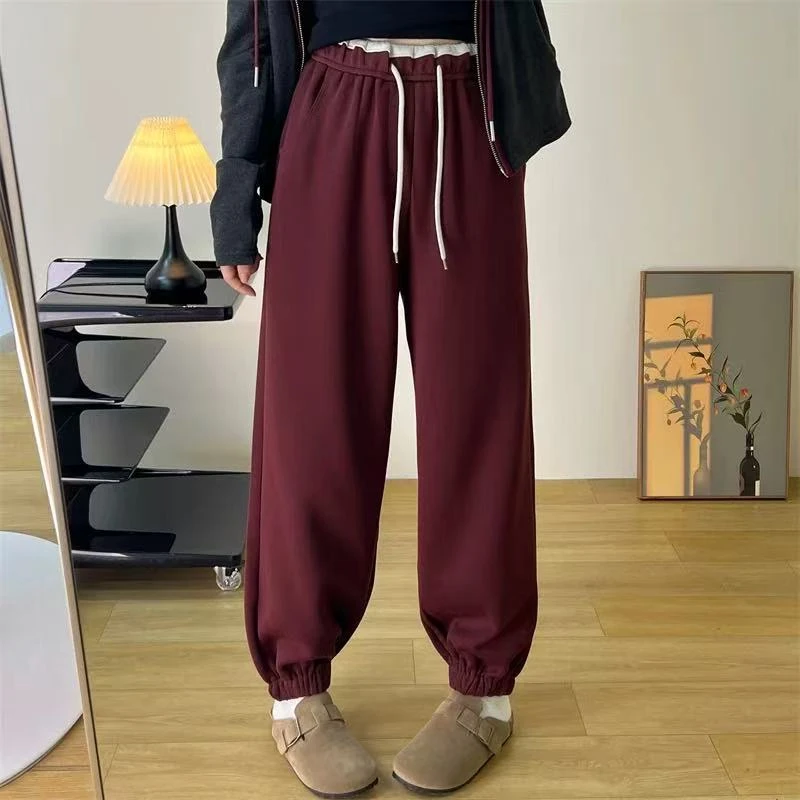 【Y+原色】松紧腰撞色哈伦裤子2025新款百搭宽松运动休闲卫裤女