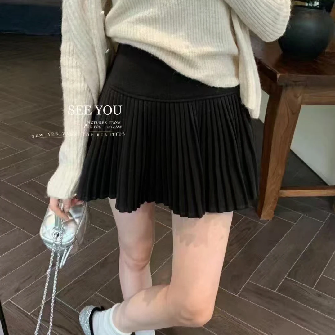 妞总家衣橱毛呢百褶裙女2025秋冬新款高腰百搭气质短质感超好显瘦