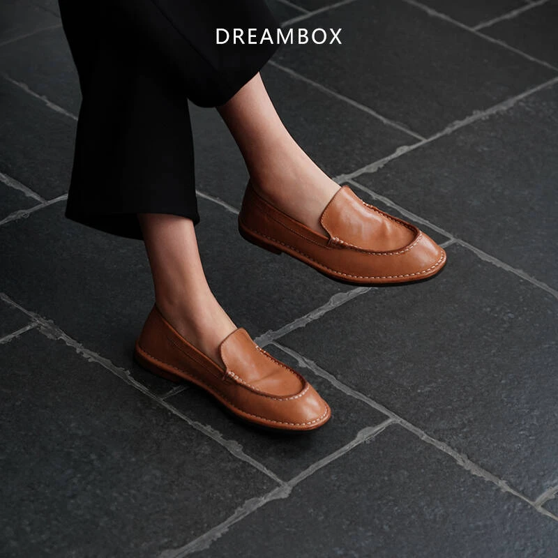 DREAMBOX钧博高档轻奢水洗马皮乐福鞋舒适百搭一脚蹬多巴胺女鞋