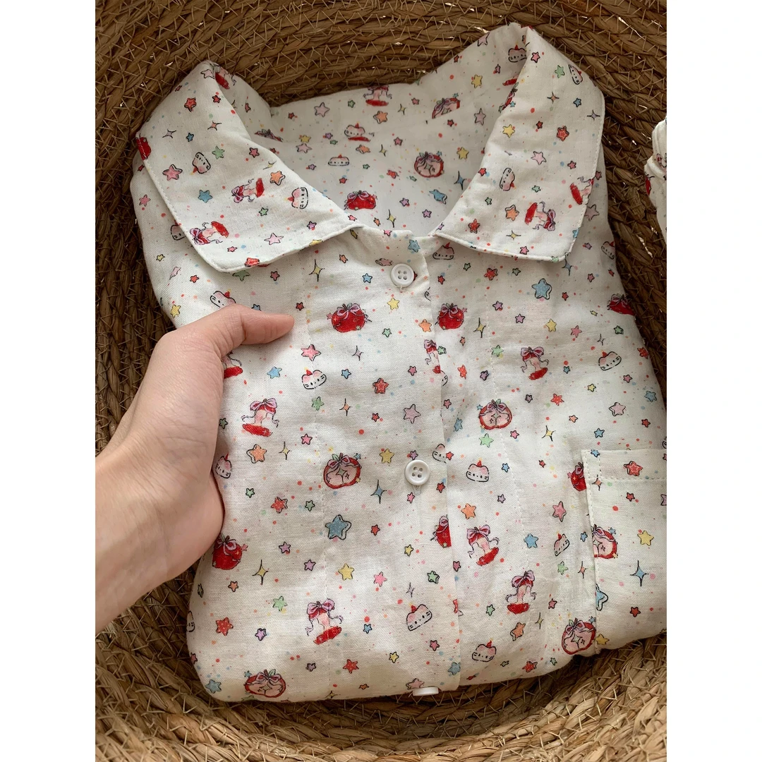 甜美可爱卡通印花长袖睡衣女春秋2025新款小众设计家居服长裤套装