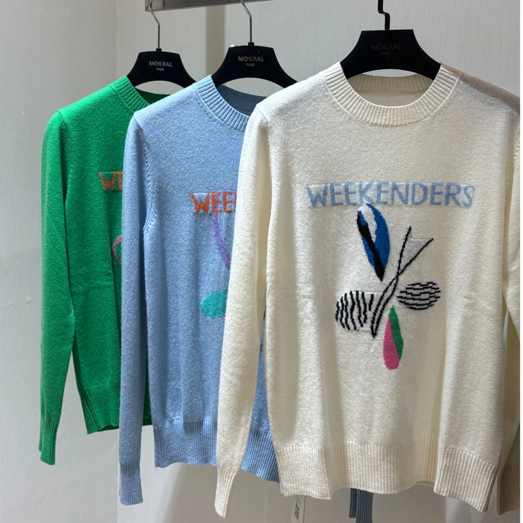 女装上衣毛衣针织衫时尚圆领长袖白色093