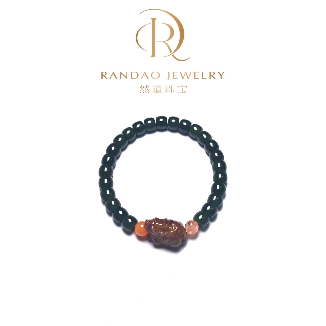 【然道珠宝】和田碧玉直切DIY天禄貔貅单圈手串（多样性发货发其一）