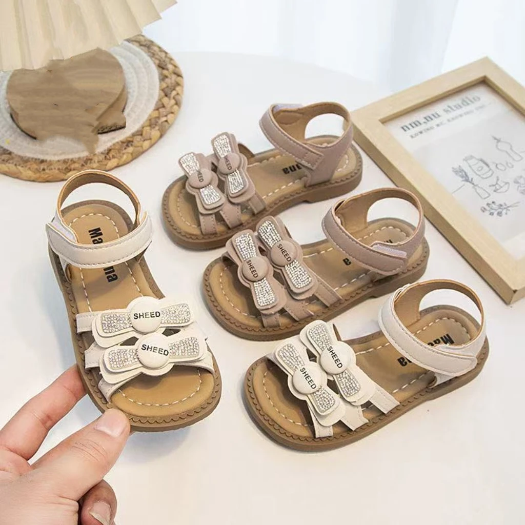 女童凉鞋夏季新款儿童软底防滑罗马鞋百搭洋气蝴蝶结公主鞋186