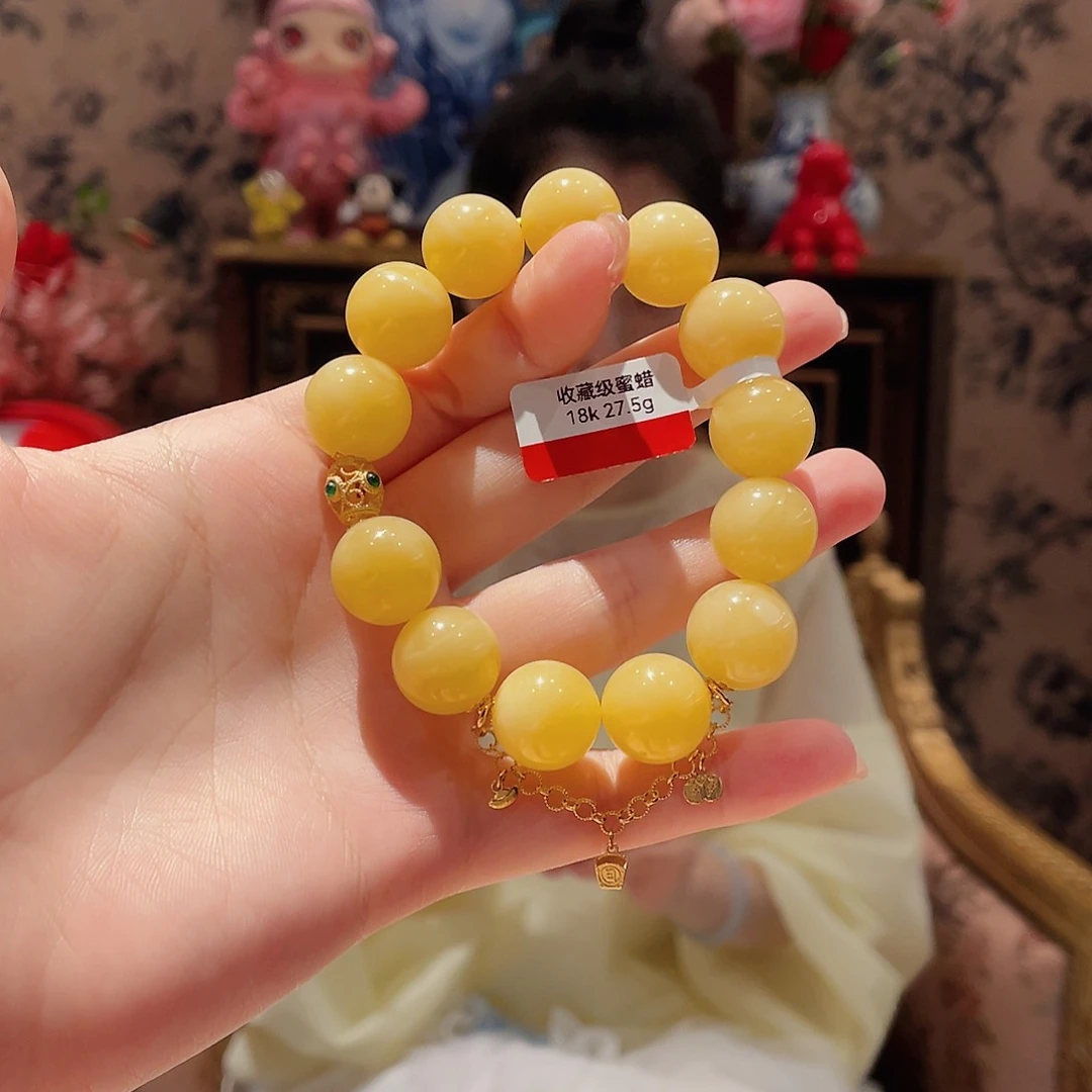 蜜蜡手串18K金镶嵌手串