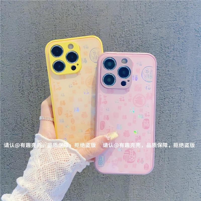 烫金玻璃壳适用苹果16/iphone/华为荣耀/OPPO/VIVO/小米手机壳潮