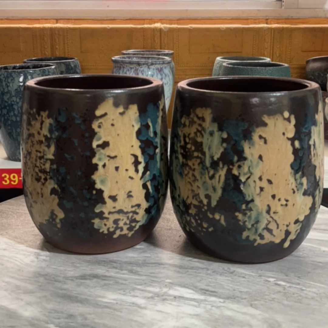 中号泼墨复古侘风大口径花盆粗陶透气多内如图2个高度22口径18