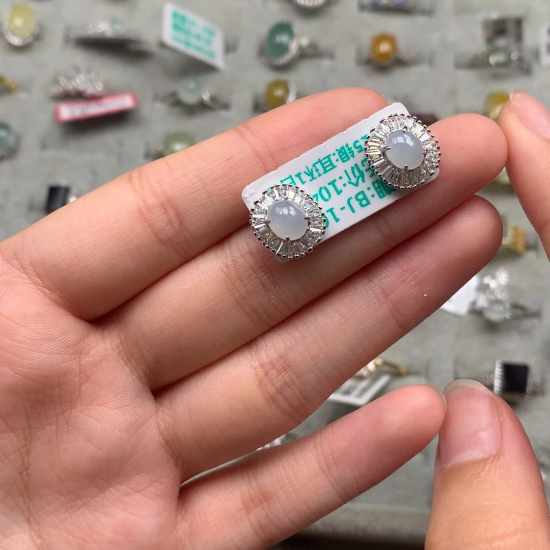 翡翠银S925镶嵌戒指耳钉