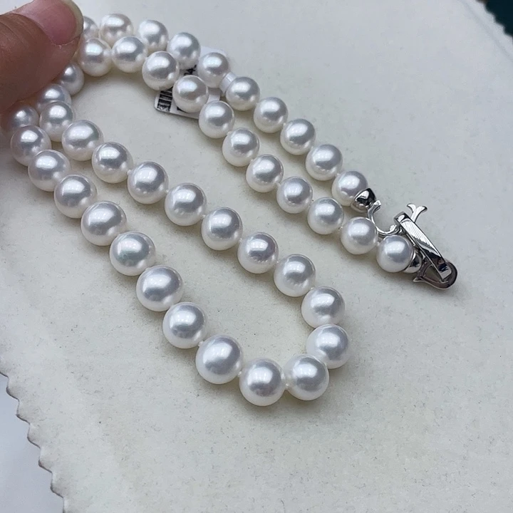 淡水珍珠银S925镶嵌颈饰卡9➕高品极光冷白丝绸光收藏级