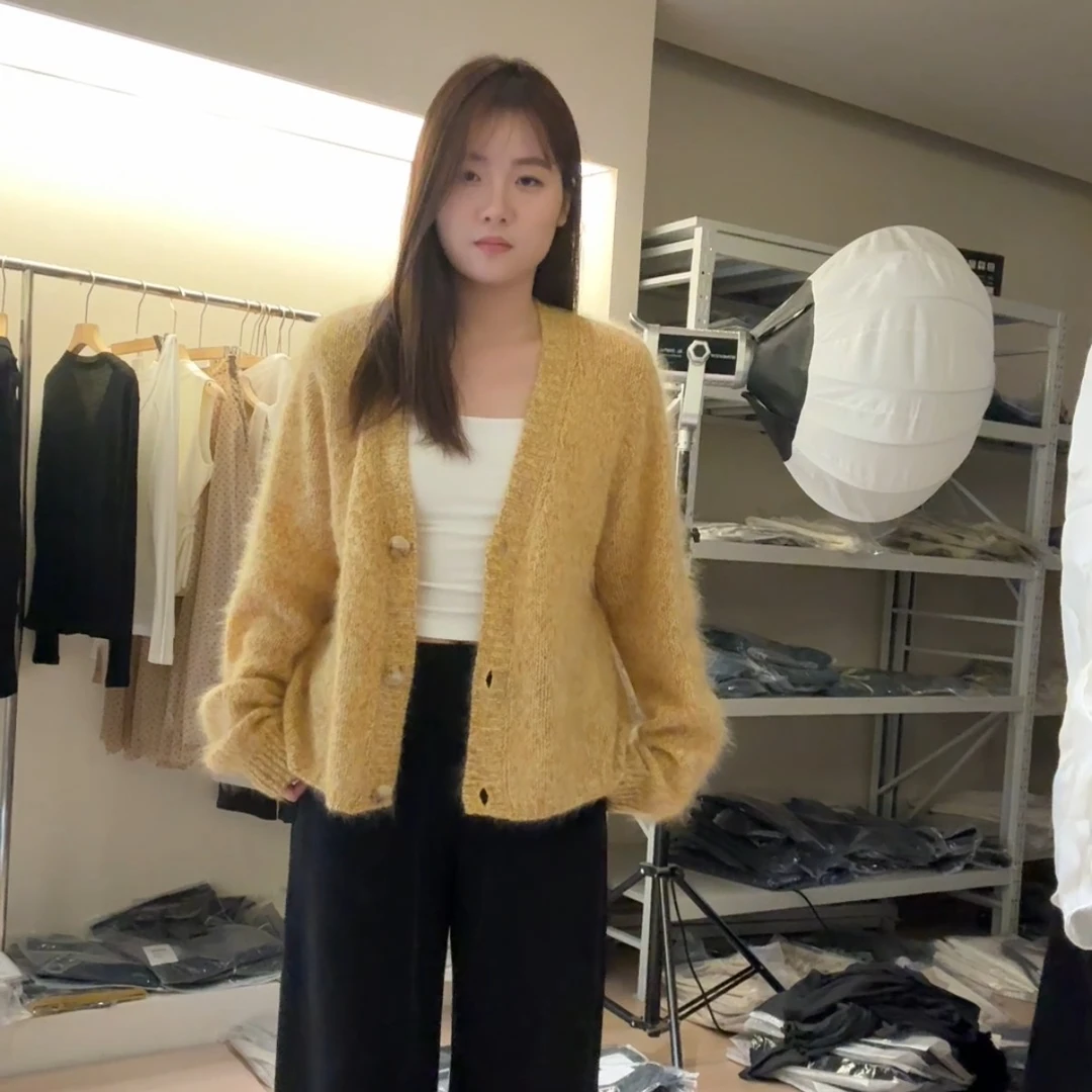 Helle 女装 黄色落日黄昏  开衫毛衣 100%羊毛