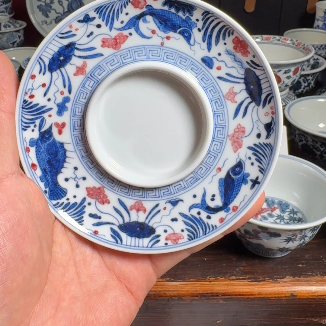 存***名摆件柴窑青花鱼藻釉里红