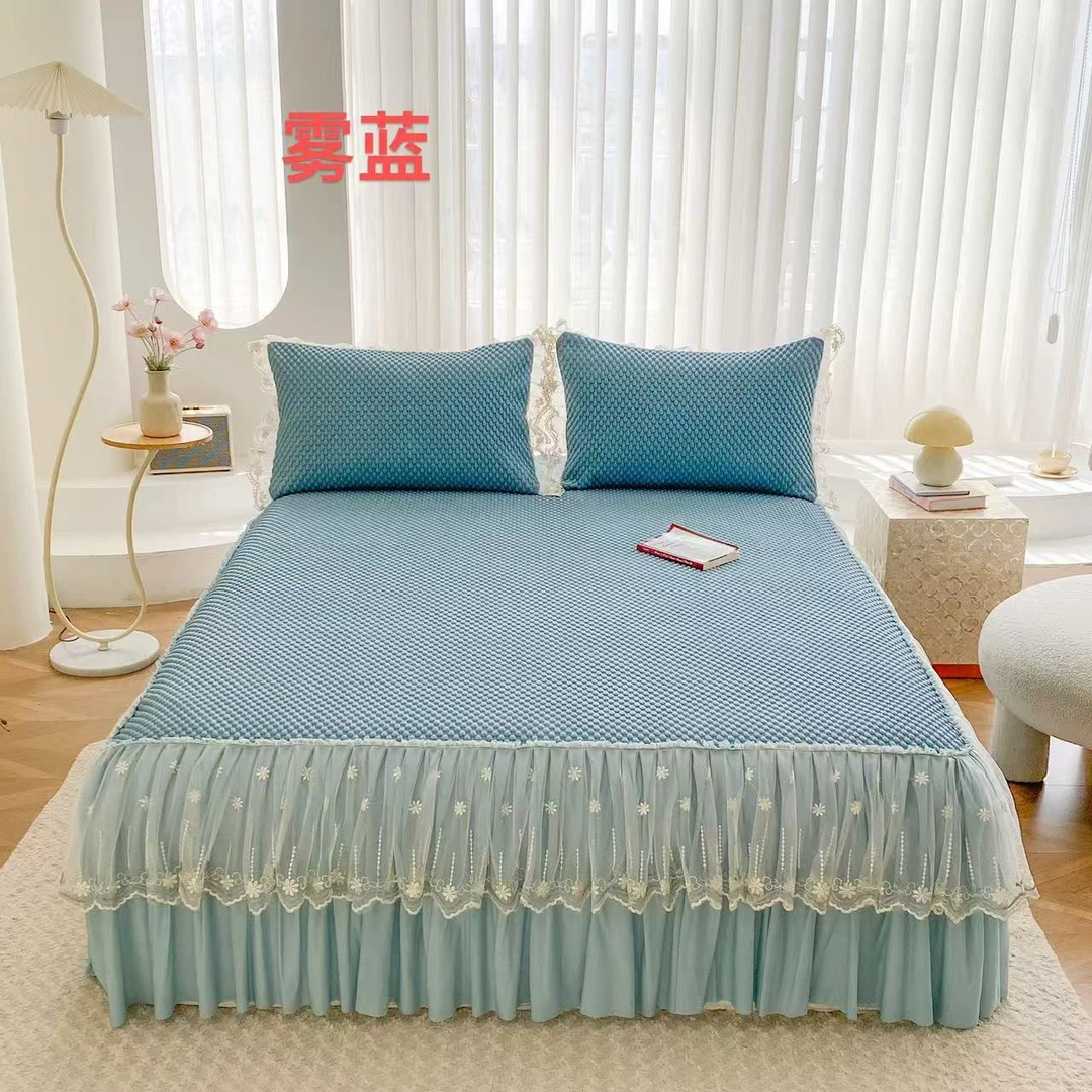 A类冰豆豆凉席三件套床裙款夏季空调席可机洗不粘身冰丝席