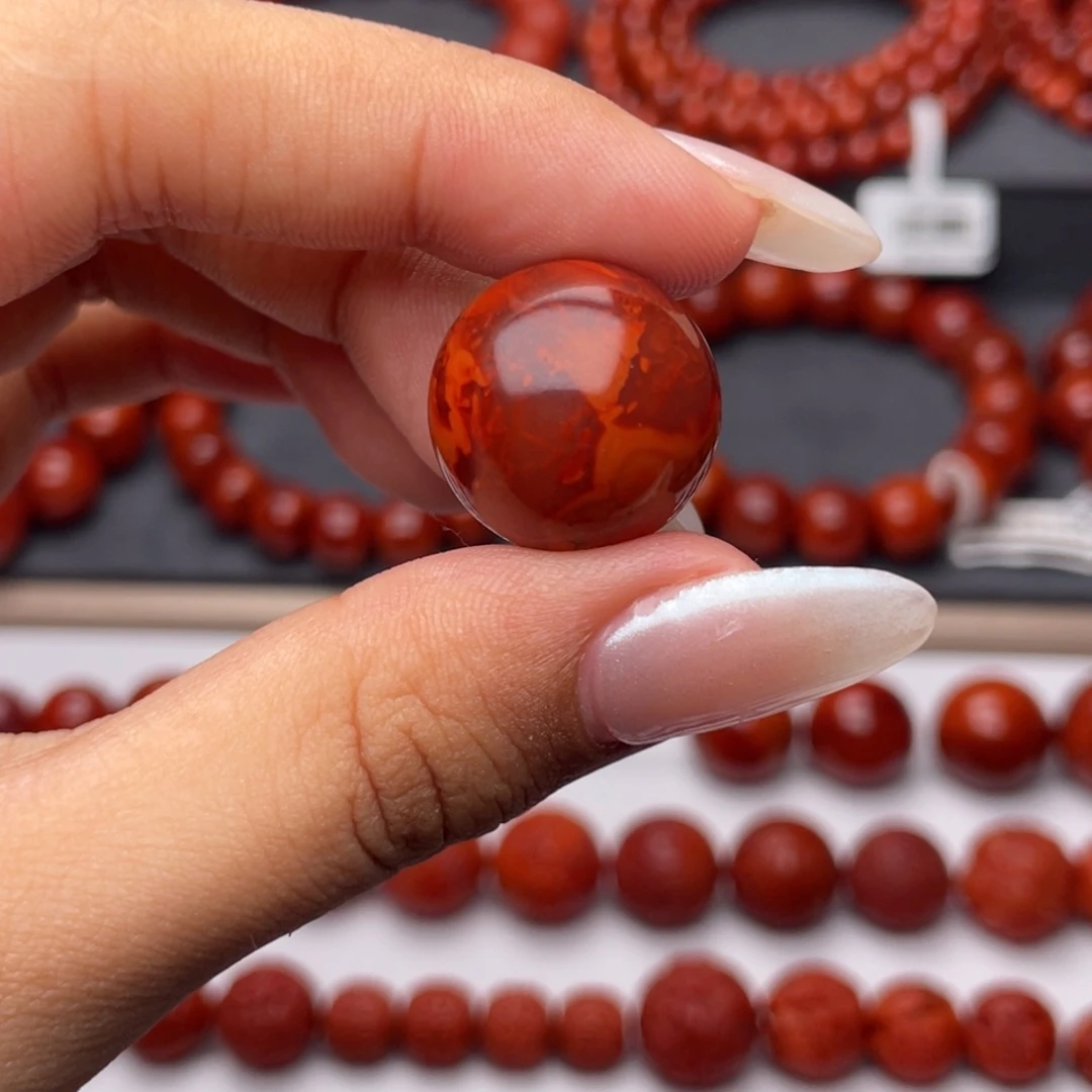 南红玛瑙未镶嵌手串Y18.6mm妖孽牛血火焰单珠