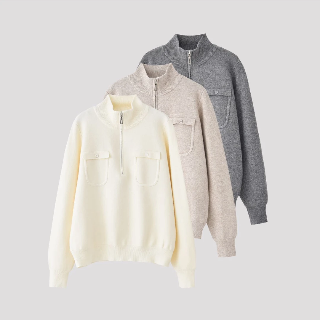 2025春季新款【假口袋】半拉链 慵懒风宽松 立领毛衣- 8216