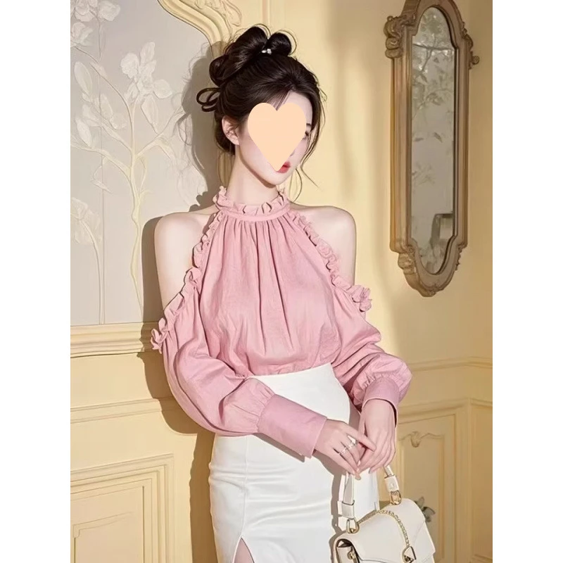 法式温柔风高级感露肩长袖衬衫女春季设计感小众独特别致上衣显瘦