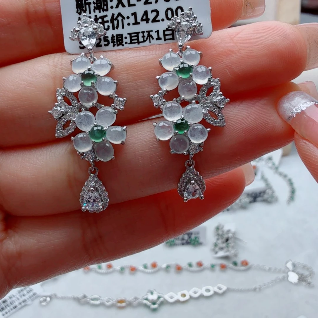 翡翠银S925镶嵌耳饰444433333