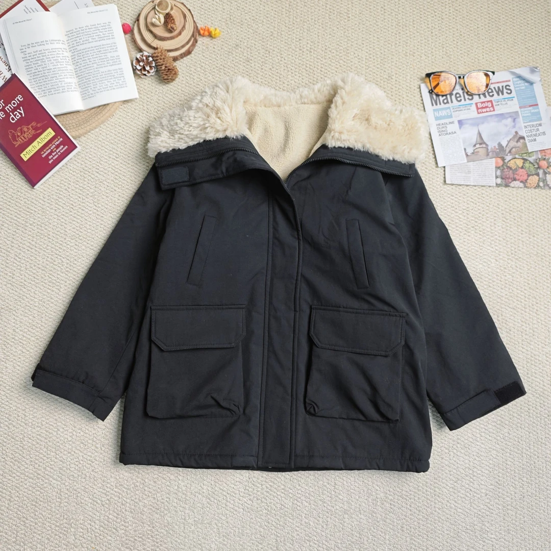 2025早春新款时尚百搭纯色加绒加厚长袖厚外套9150