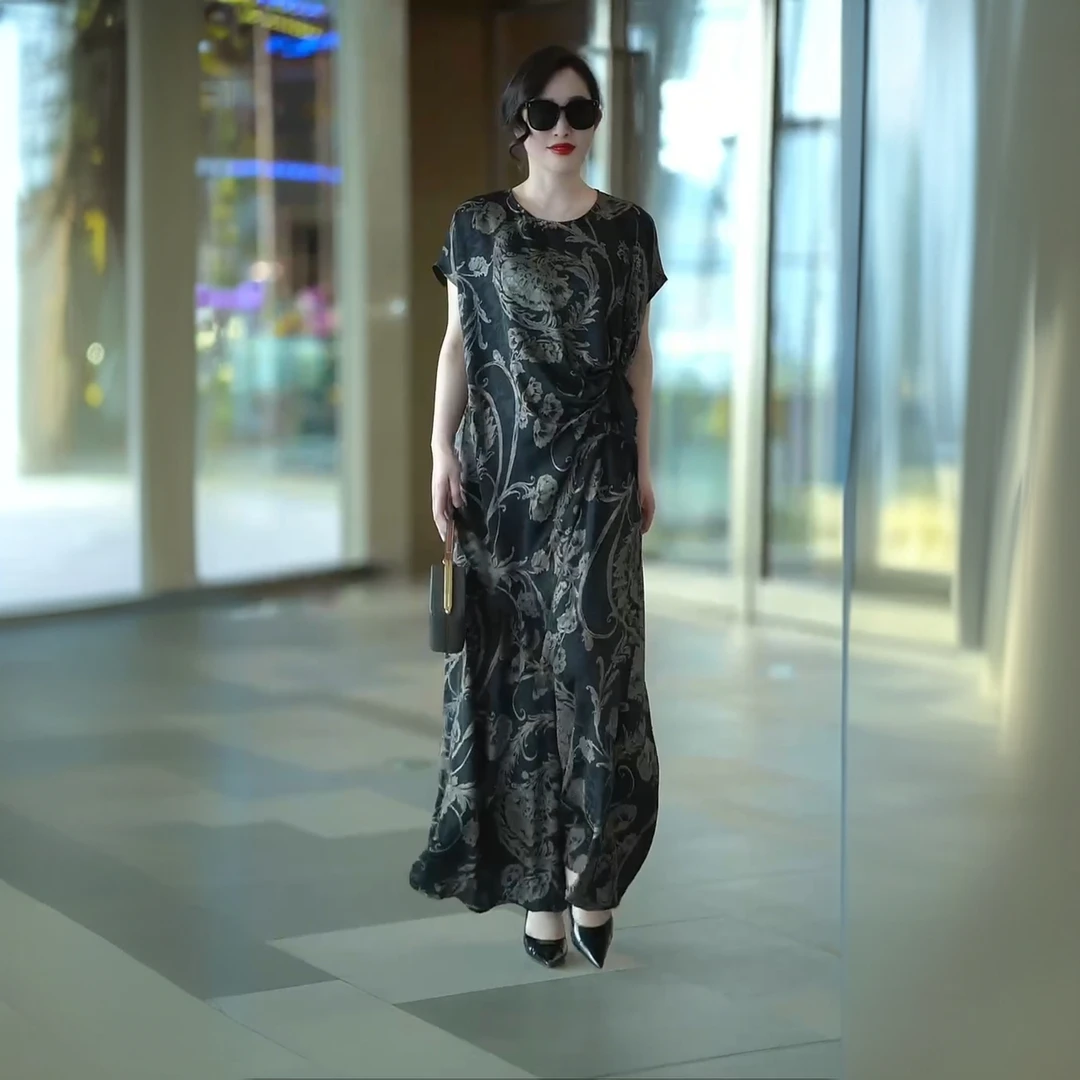 8503大码国风复古印花醋酸不规则上衣宽松阔腿裤优雅气质两件套装