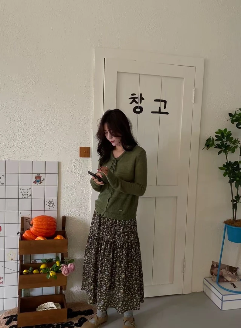 韩国代购.maison cream 咸菜绿马海毛初秋毛衣开衫 L25082236