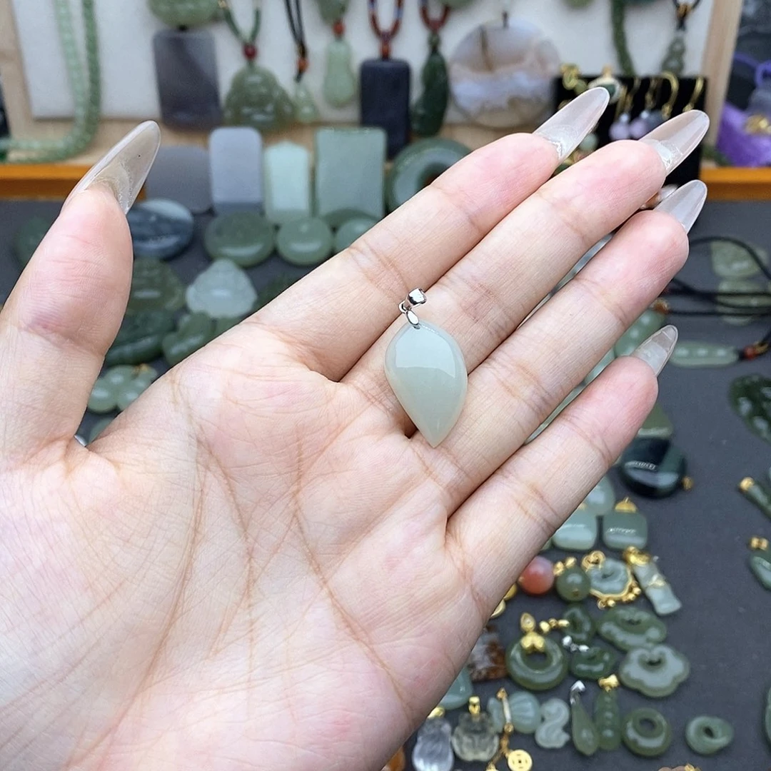 和田玉银S925镶嵌吊坠(不含链)