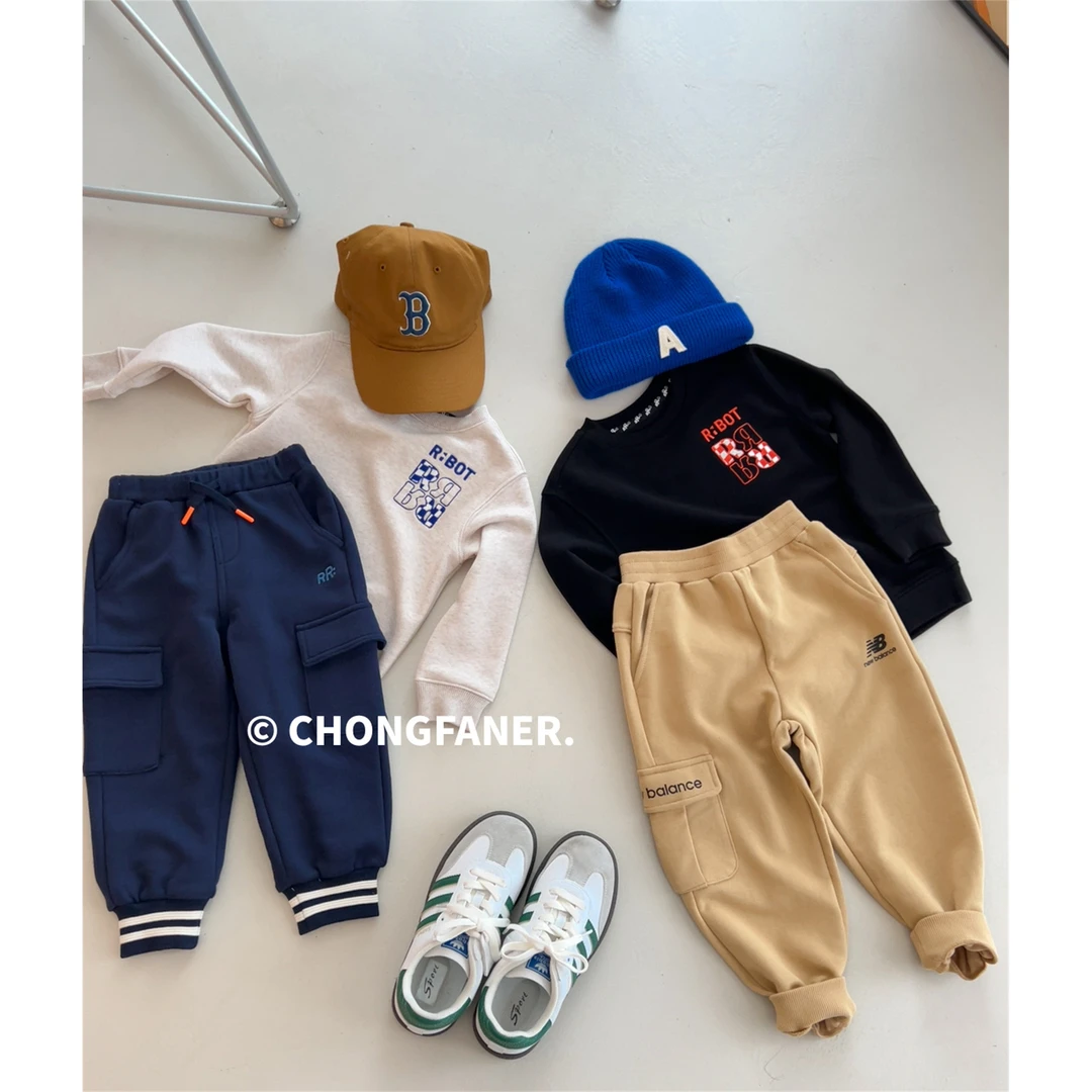 A48韩国出口童装男童女童圆领柔软毛圈印花卫衣