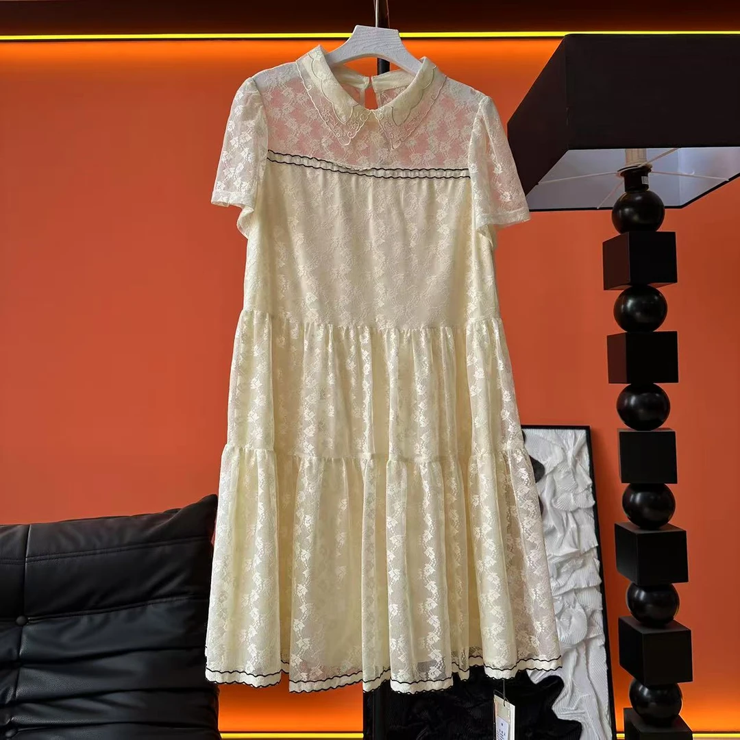 GL3338   夏季显瘦收腰气质减龄蕾丝裙子小个子网纱连衣裙女