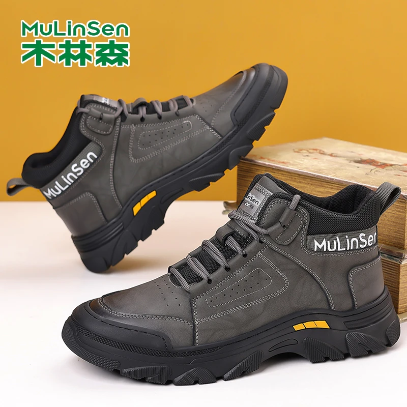 木林森男鞋增高秋冬季高帮工装马丁靴厚底休闲靴男款款复古百搭