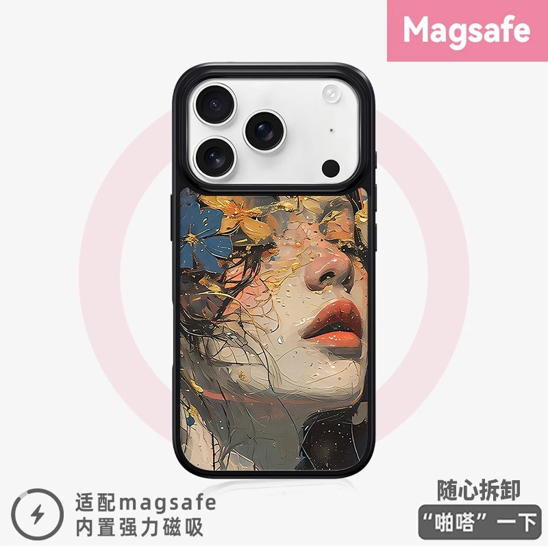 油画蝴蝶适用于苹果17pro手机壳磁吸充电镜面壳华为vivo小米15套
