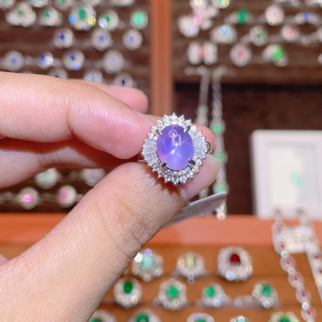铂Pt900镶嵌戒指星光蓝宝石5.27ct 无烧