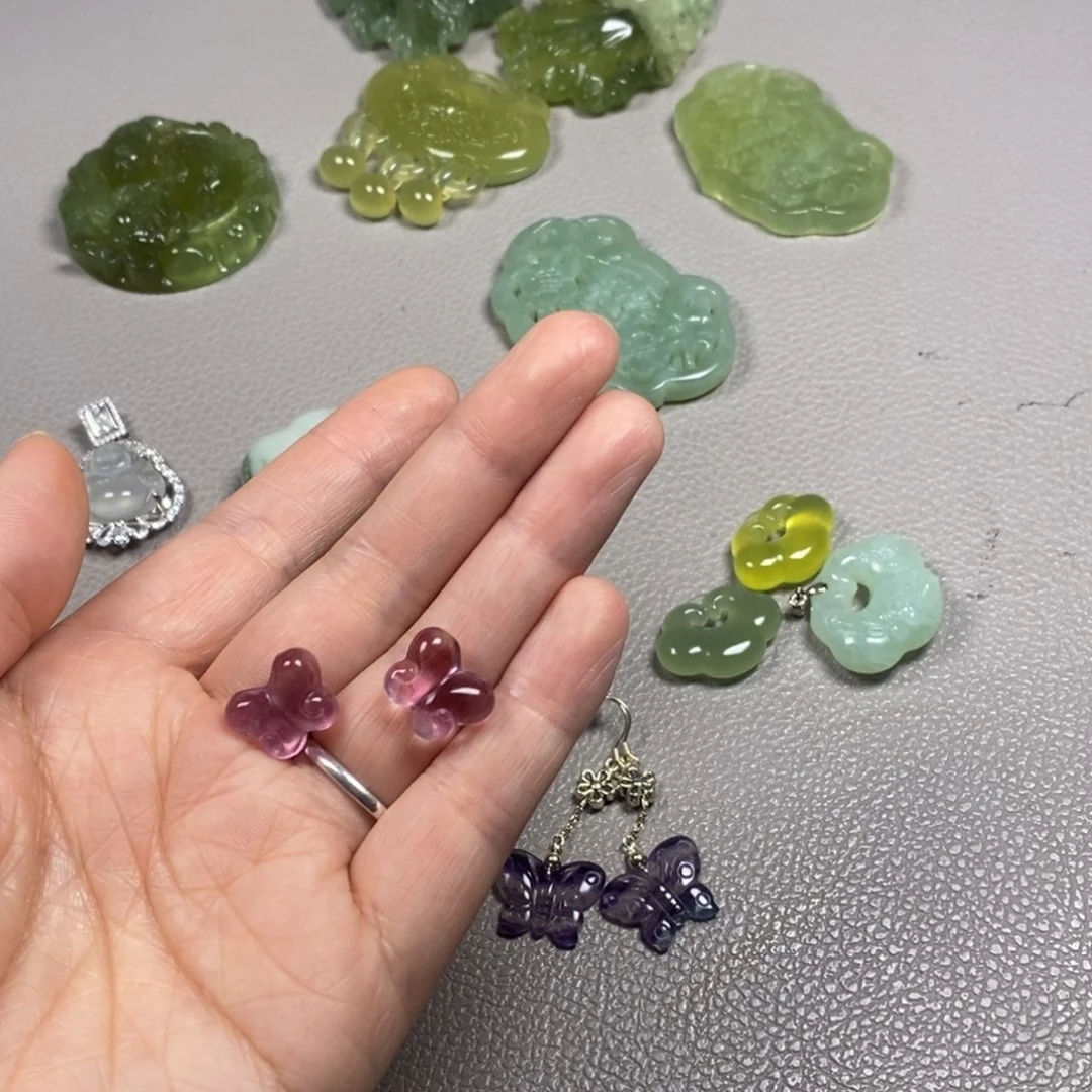 萤石未镶嵌挂件耳饰耳环项链