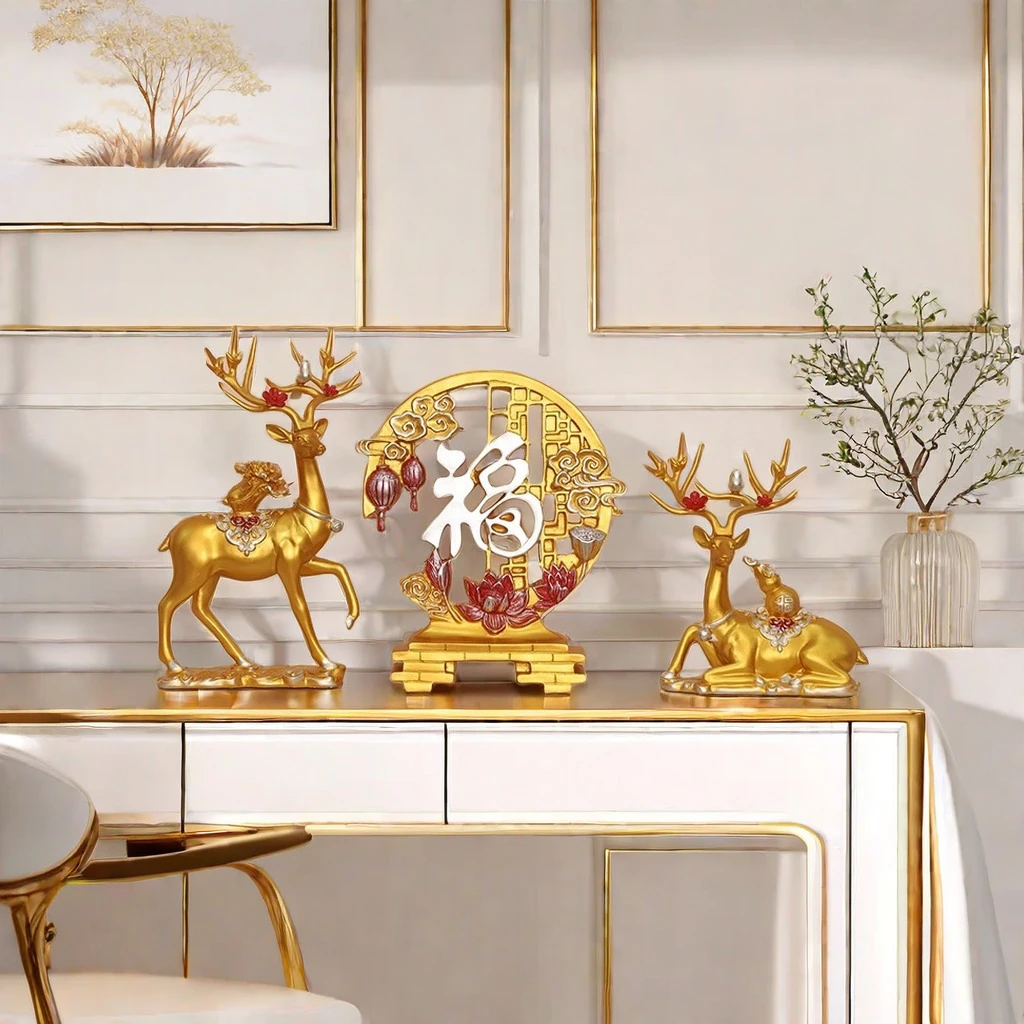 鹿鹿高升玄关客厅轻奢欧式麋鹿高档家居桌面轻奢电视柜装饰品摆件