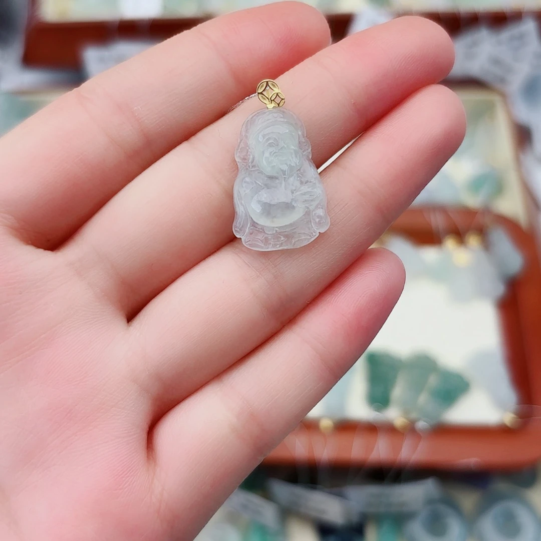 翡翠18K金镶嵌颈饰魅*～财神