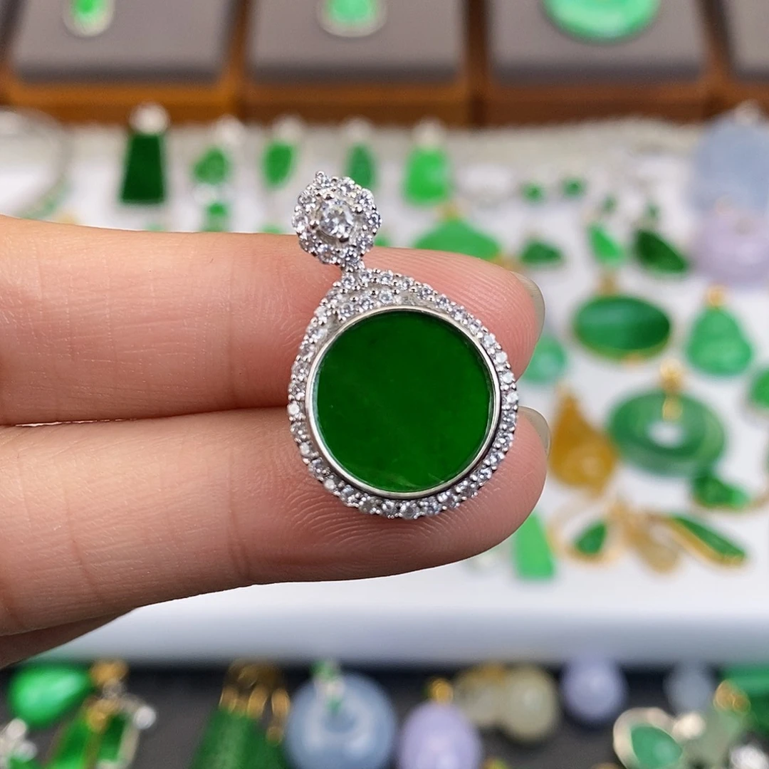 吊坠(不含链)银S925镶嵌翡翠