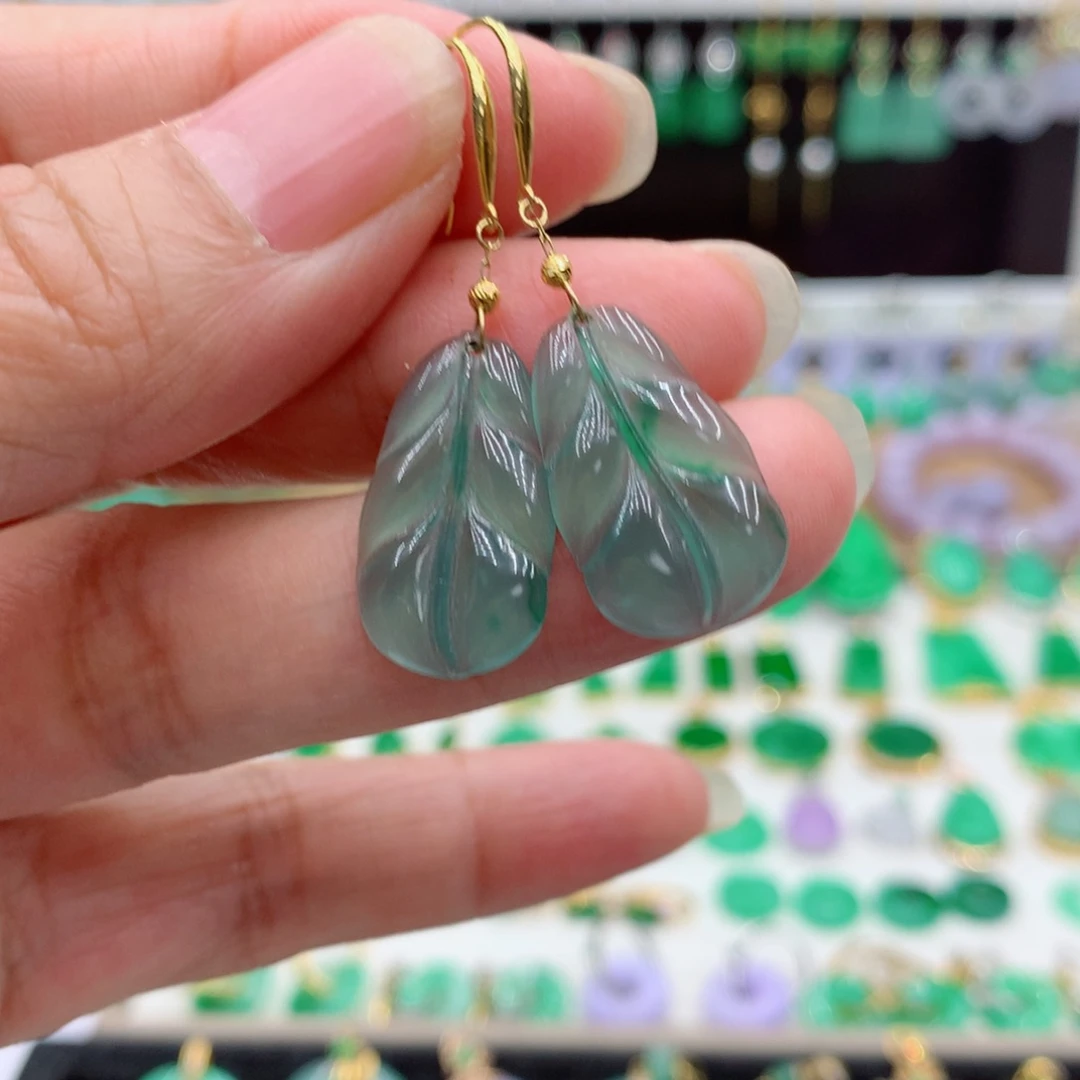 翡翠18K金镶嵌耳饰