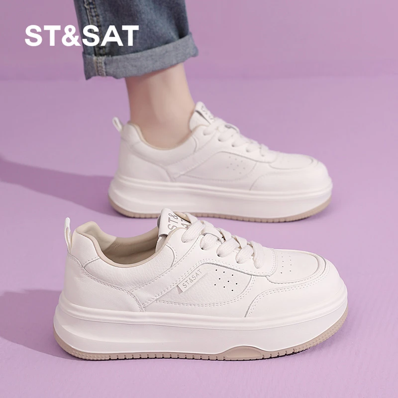 星期六2025春季新款休闲板鞋女厚底增高网面透气时尚百搭小白鞋