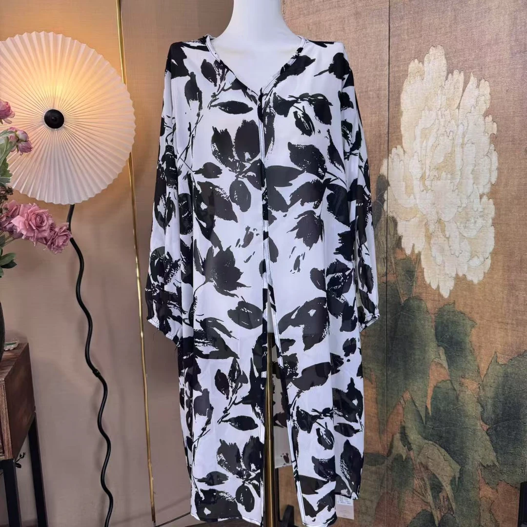 【343】新中式国风白底水墨开叉设计百搭上衣