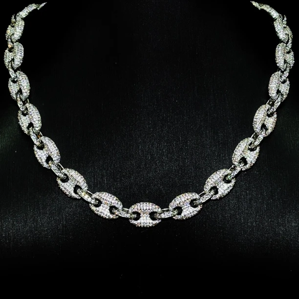 铜合金合成锆石项链 Mr.Blingggggg欧美嘻哈 12mm情侣满钻猪鼻链