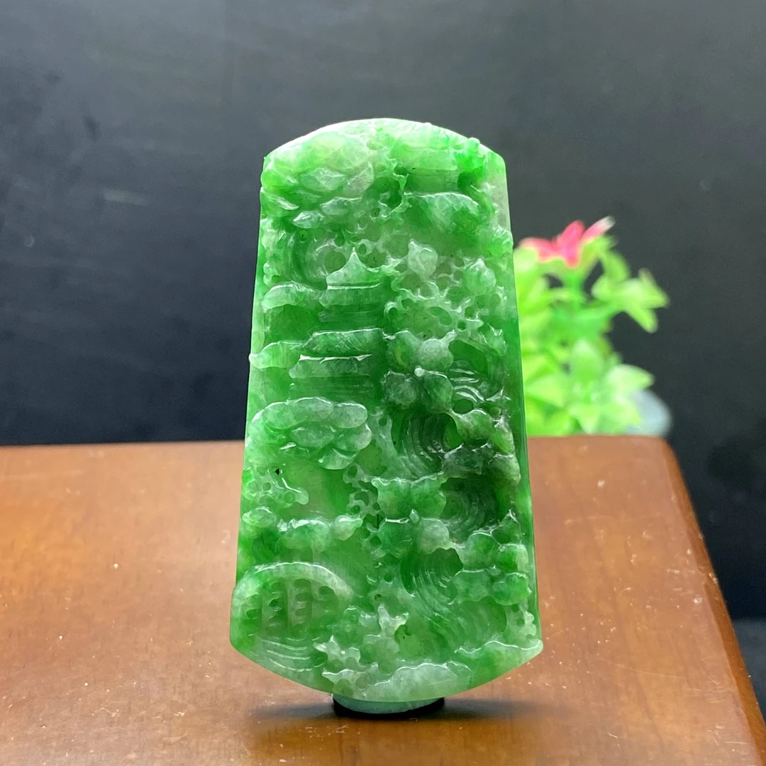 RX23天然缅甸A货翡翠绿山水方牌/037692/北京中保拍卖