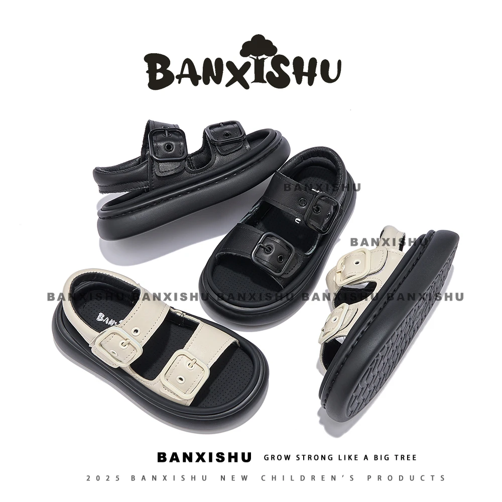BANXISHU儿童运动凉鞋2025夏季新款真皮男童沙滩鞋夏款软底女童鞋