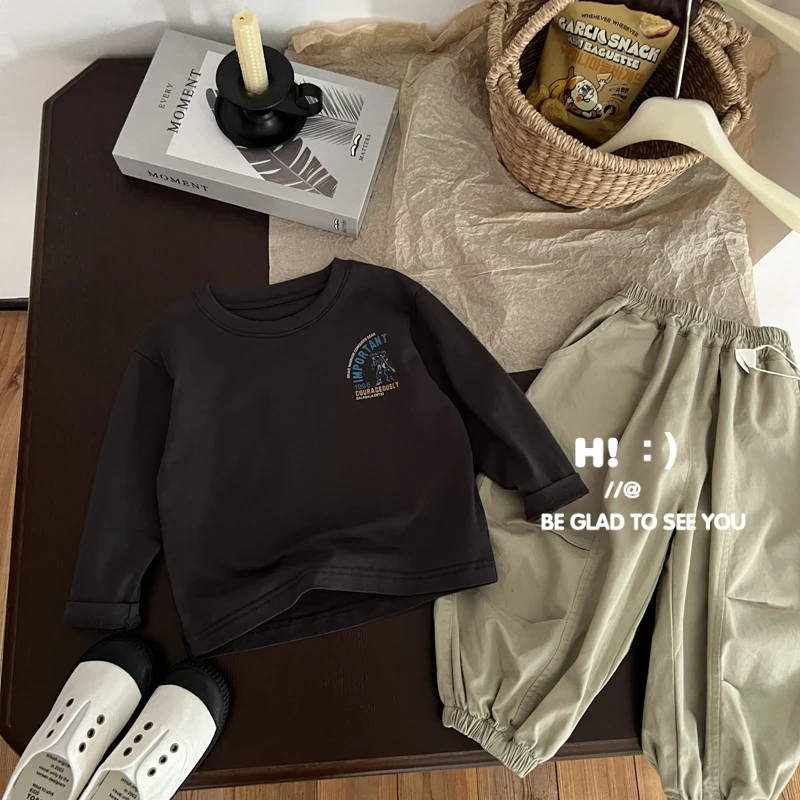 现货【百分百棉】郝叔童品秋季新款2025高货男童时尚长袖T恤BY5310