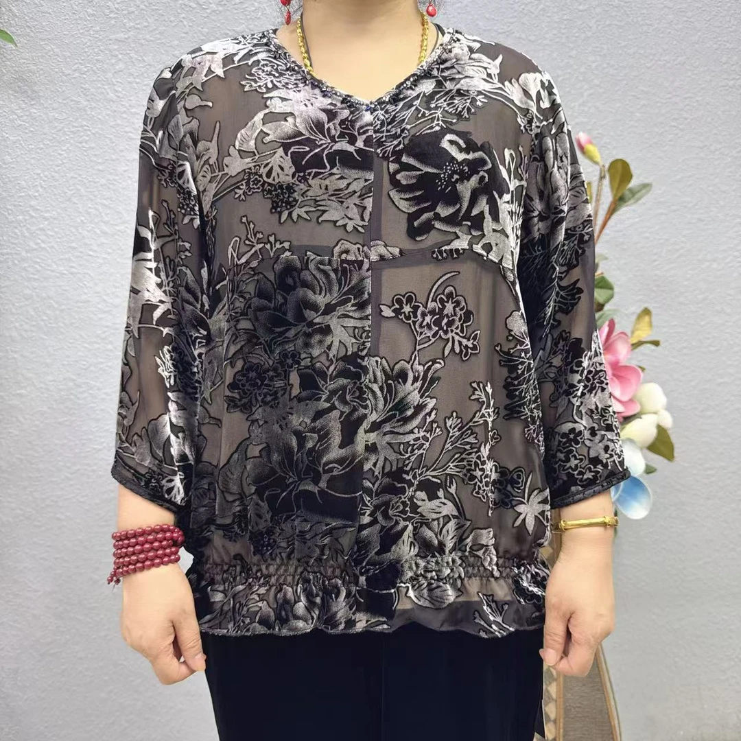 P2-66138款桑蚕丝植绒短衫上衣