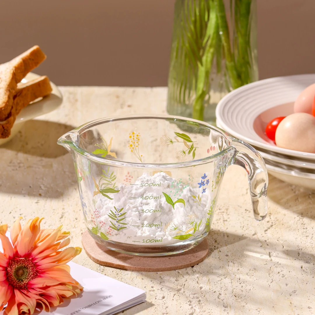 【两只】芬芳夏日玻璃吸量杯500ml带刻度大容量家用耐高温带把