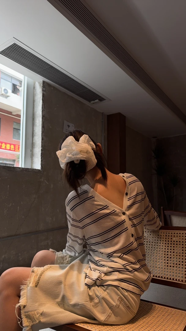 舟舟【前后扣v领防晒】长袖休闲条纹防晒两穿薄款夏季