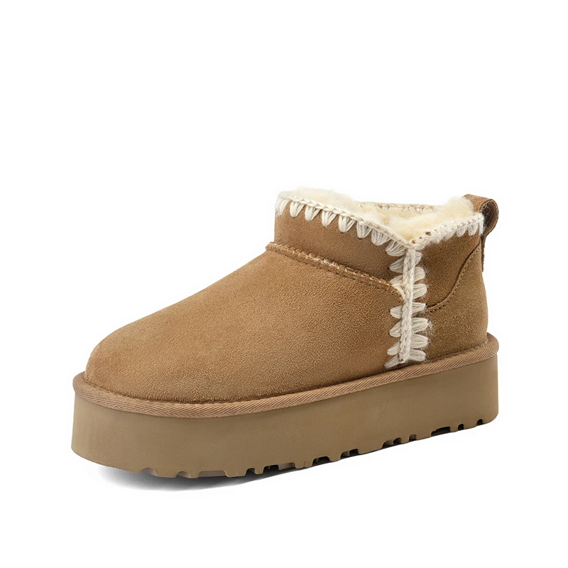 羊皮毛一体厚底mini经典雪地靴加厚保暖真皮毛  4CM厚底 女 6107