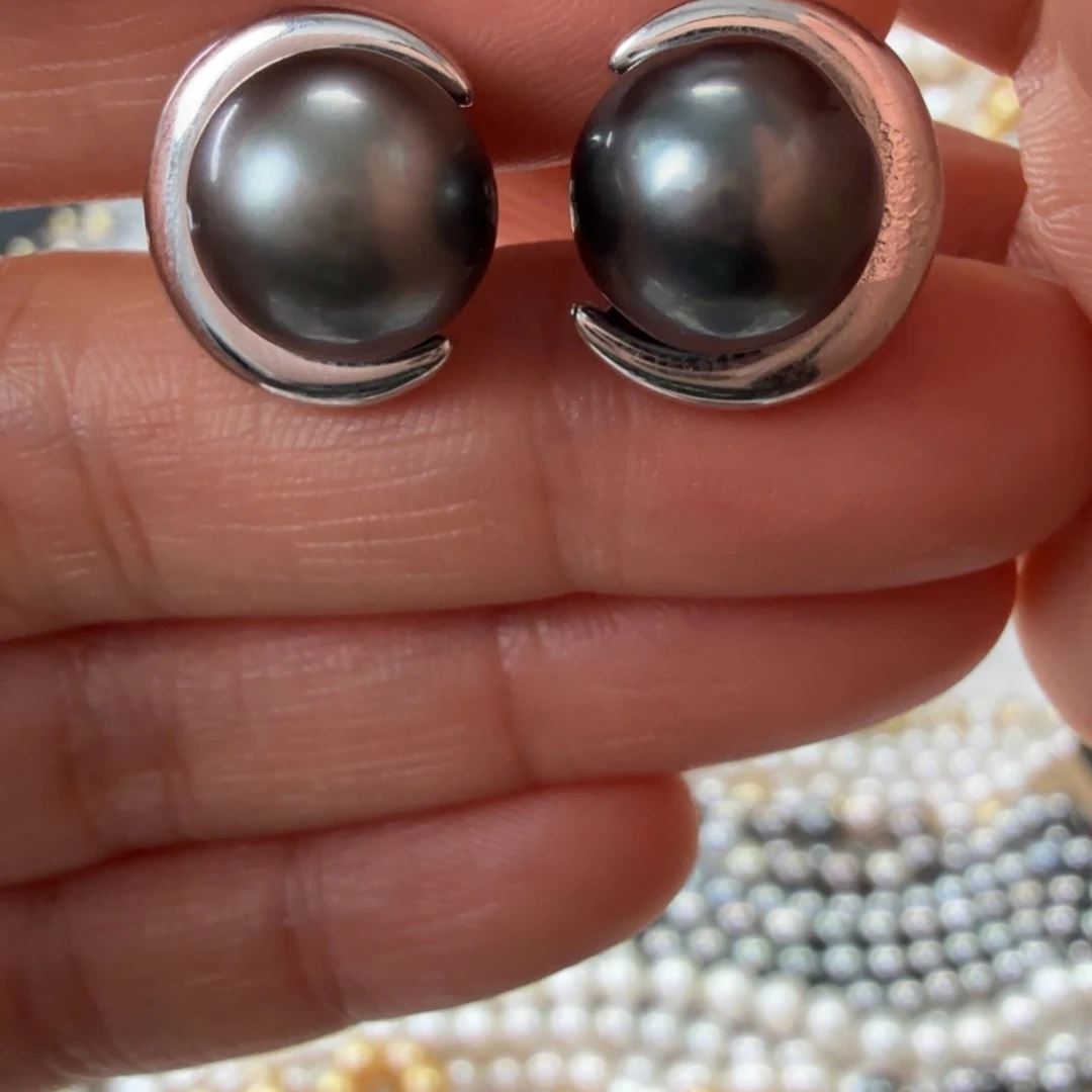 海水珍珠耳饰银S925镶嵌
