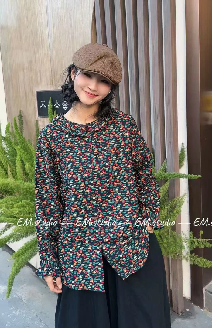EM#5521#日系复古花衬衫