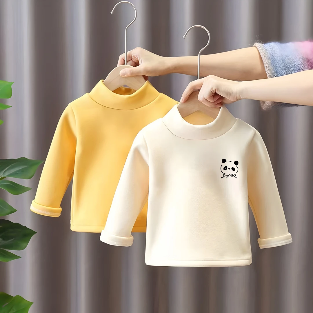 儿童保暖内衣打底衫t恤秋冬洋气男女童上衣长袖T恤半高领双面德绒