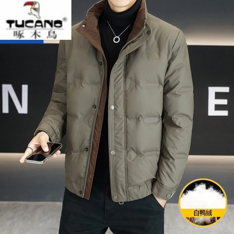 啄木鸟男士羽绒服2025冬季新款轻薄加厚保暖外套男装短款立领夹克