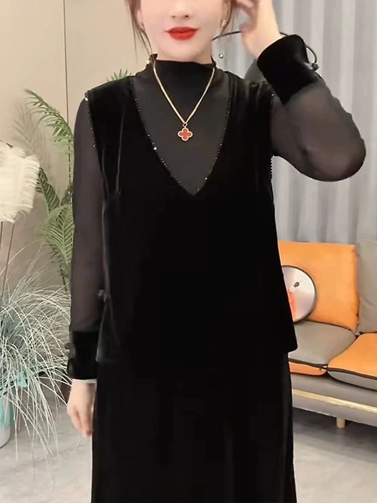 9026#气质马甲秋季新款纯色百搭显瘦国风V领重工洋气百搭减龄上衣