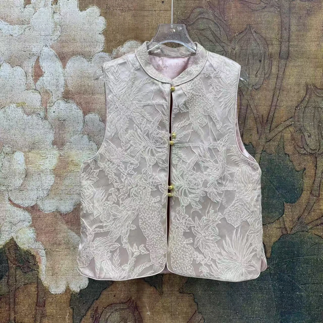 Y新中式国风重工立体刺绣提花马甲时尚复古日常春秋款马甲