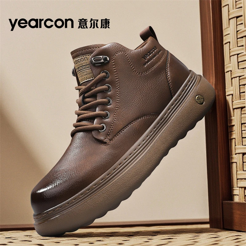 YEARCON/意尔康男鞋秋冬新款户外休闲马丁靴防滑耐磨皮鞋工装靴男